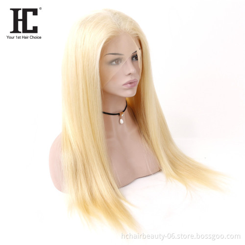Pre-Plucked 613 Blonde Lace Wig Brazilian Straight Human Hair Transparent Full Lace Front Wig With Baby Hair